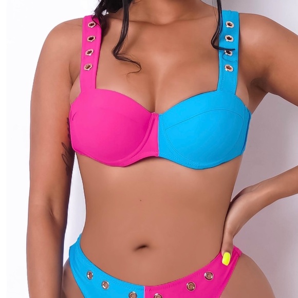 FUCHSIA AND TURQUOISE TWO PIECE BIKINI - Picture 1 of 7